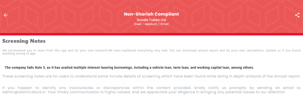 Scoda Tubes Ltd screening notes